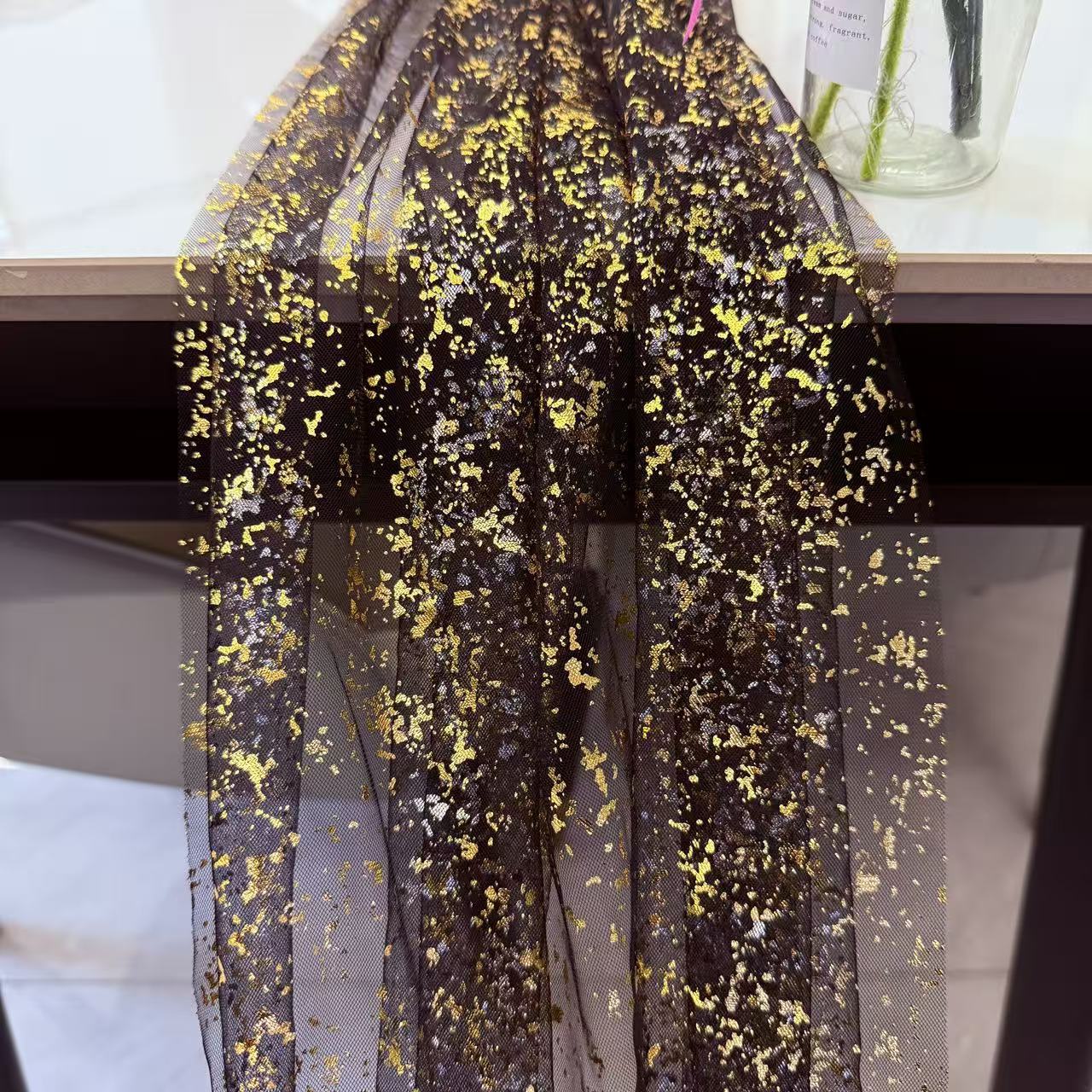 Table Runner Sequin - Black Gold Table Runner Hot Stamping