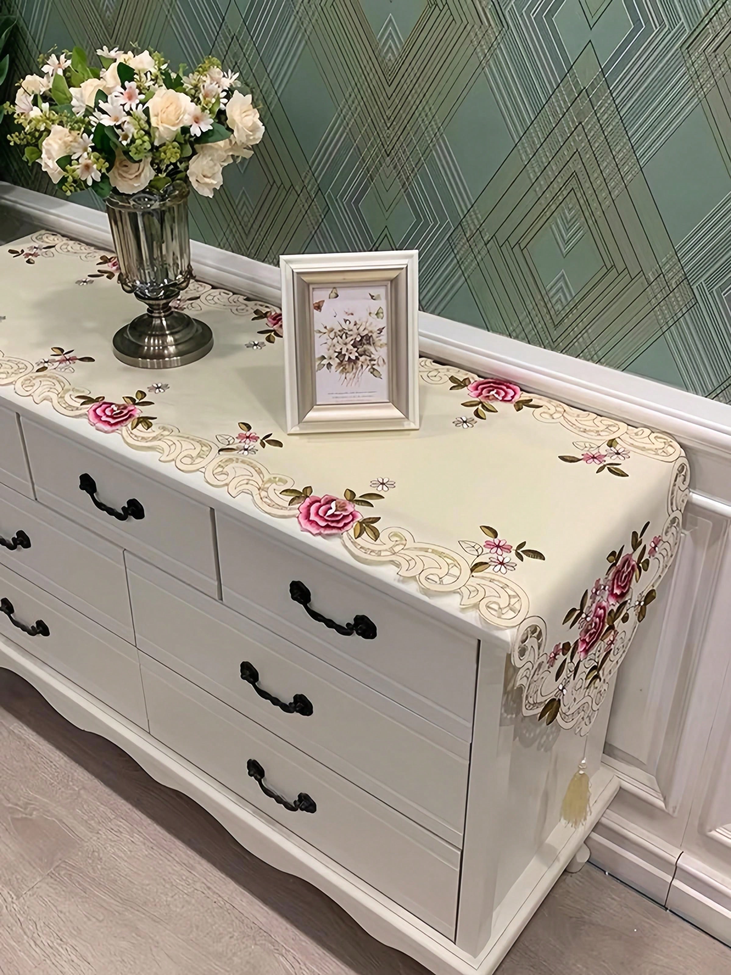 1 Piece Embroidered Floral Tab - Table Runner Sequin 리뷰 및 가격