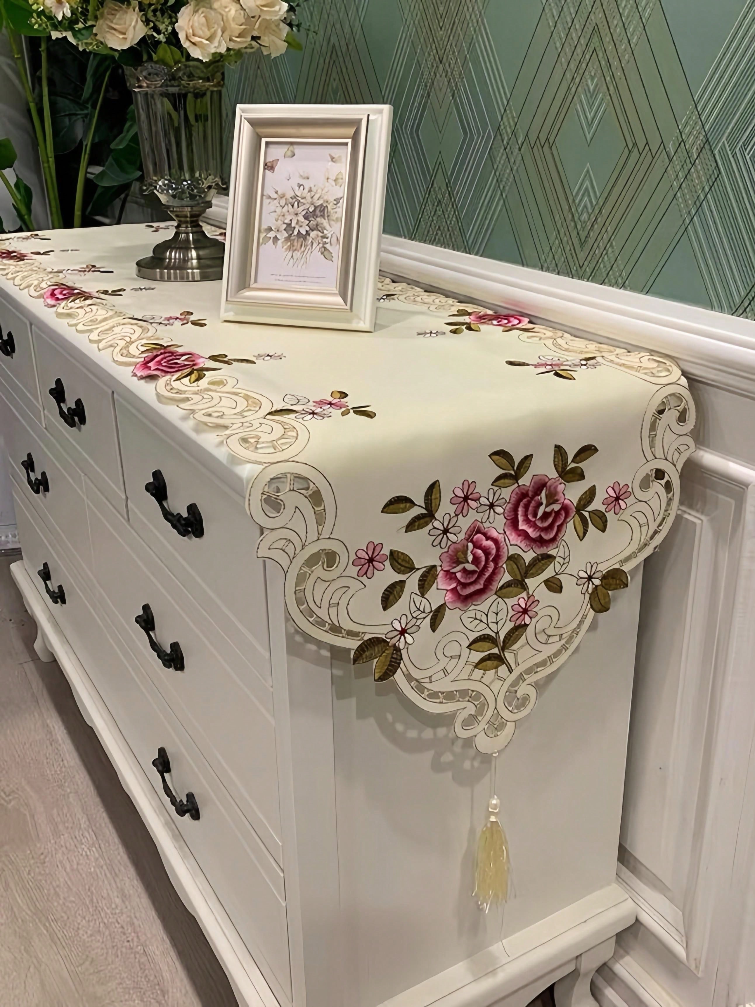 1 Piece Embroidered Floral Tab - Table Runner Sequin 리뷰 및 가격